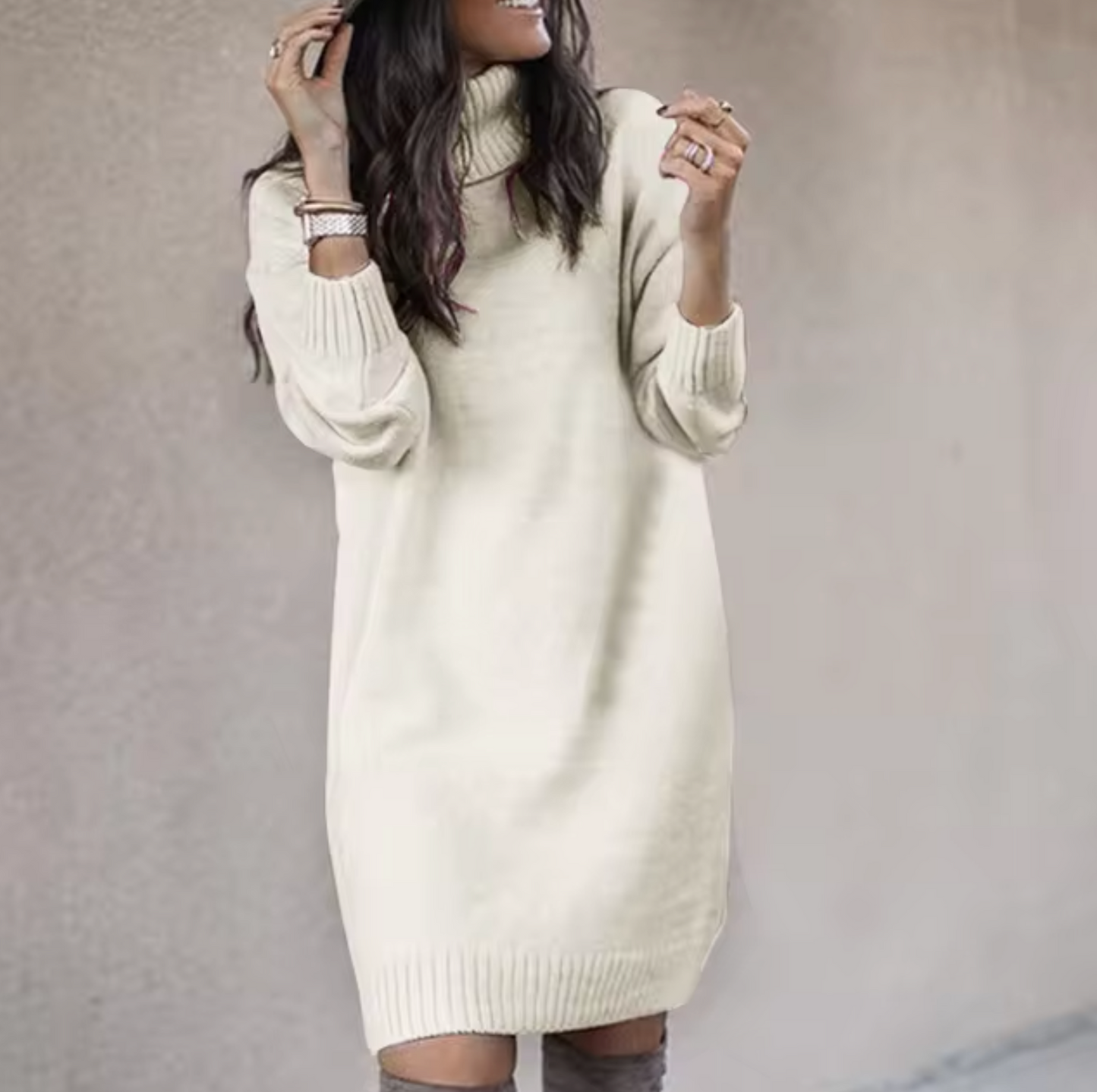 Women's Turtleneck Jumper Dress With Long Sleeve
