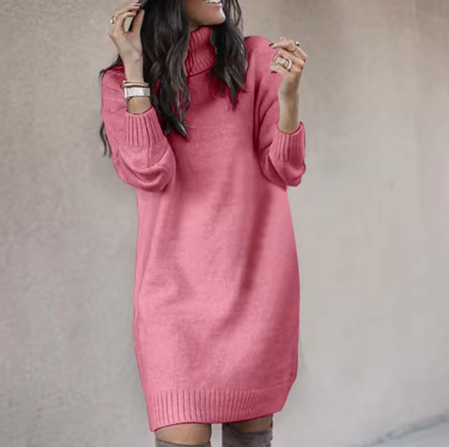 Women's Turtleneck Jumper Dress With Long Sleeve