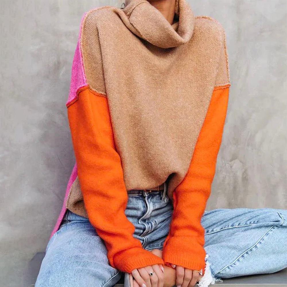 Colour Block Turtleneck Jumper for Women