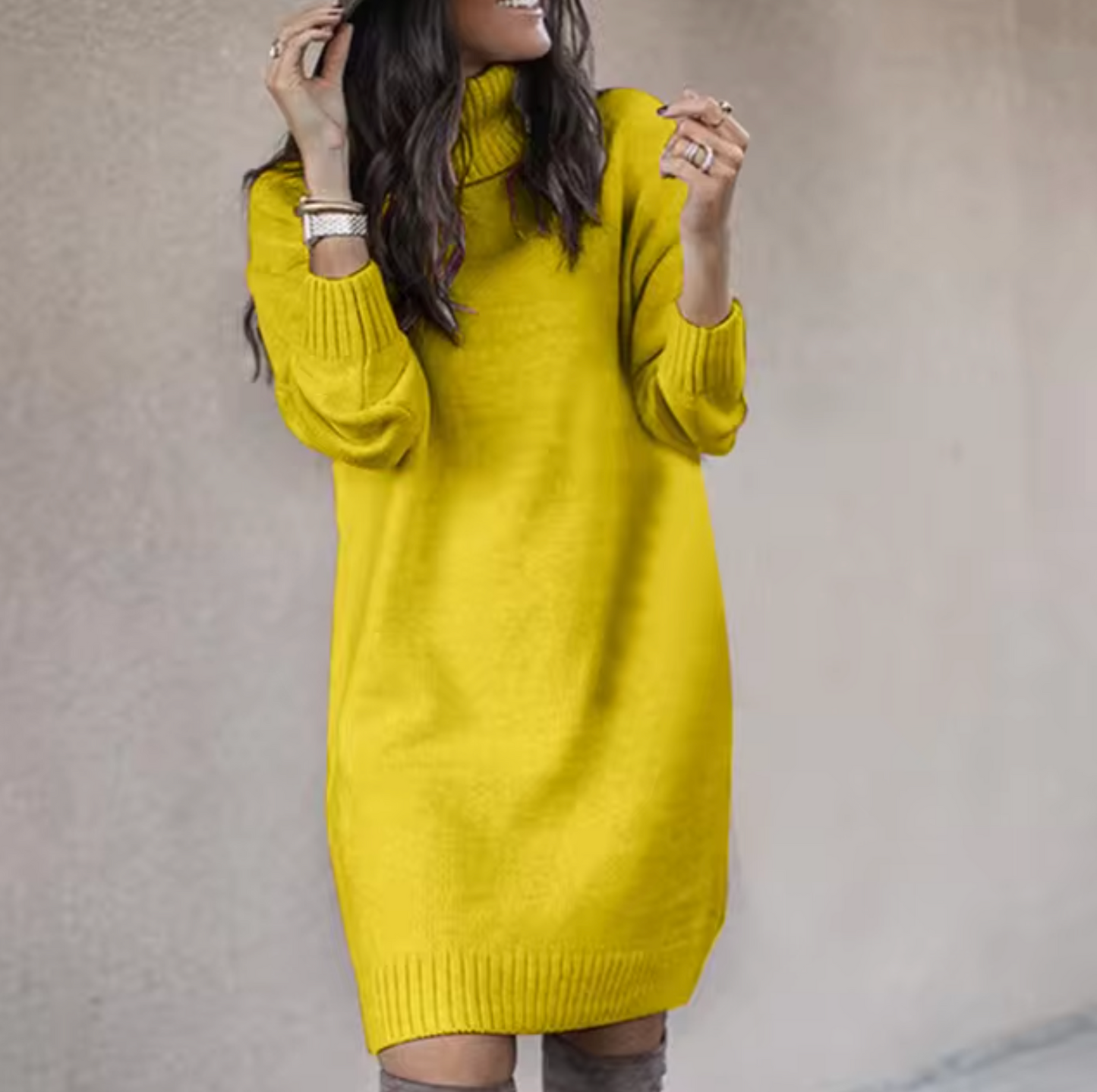 Women's Turtleneck Jumper Dress With Long Sleeve