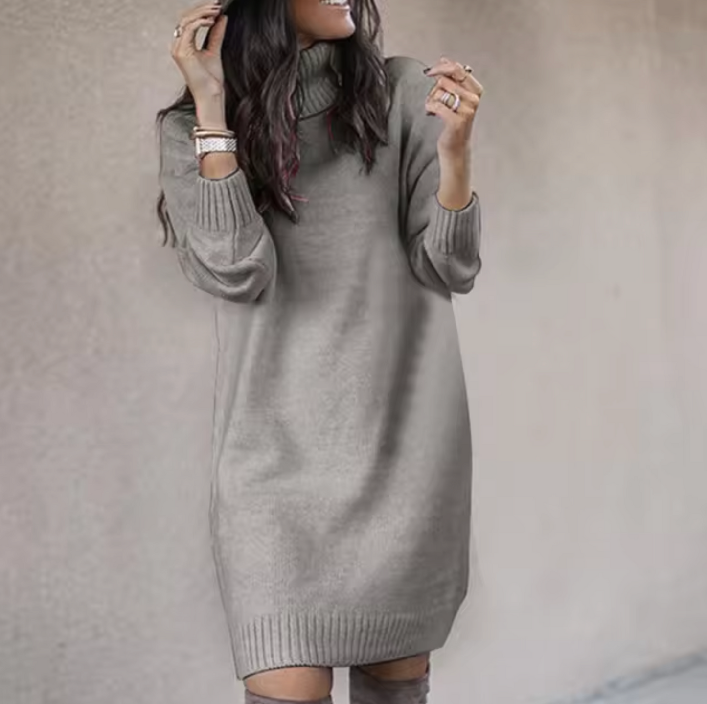 Women's Turtleneck Jumper Dress With Long Sleeve