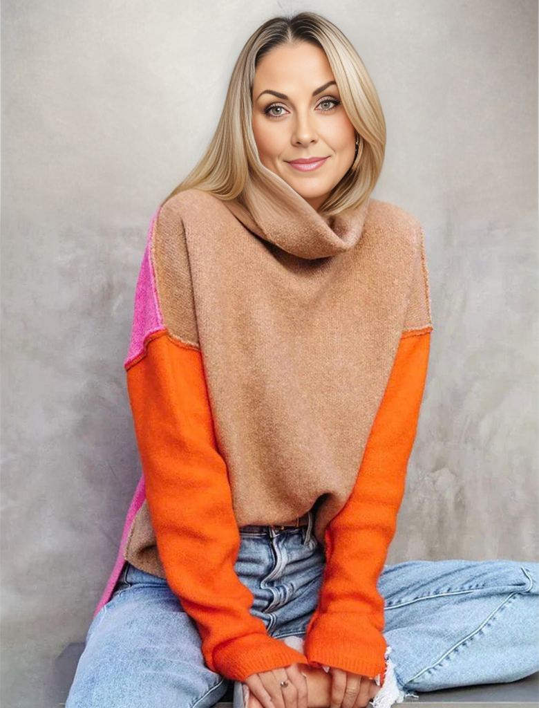 Colour Block Turtleneck Jumper for Women